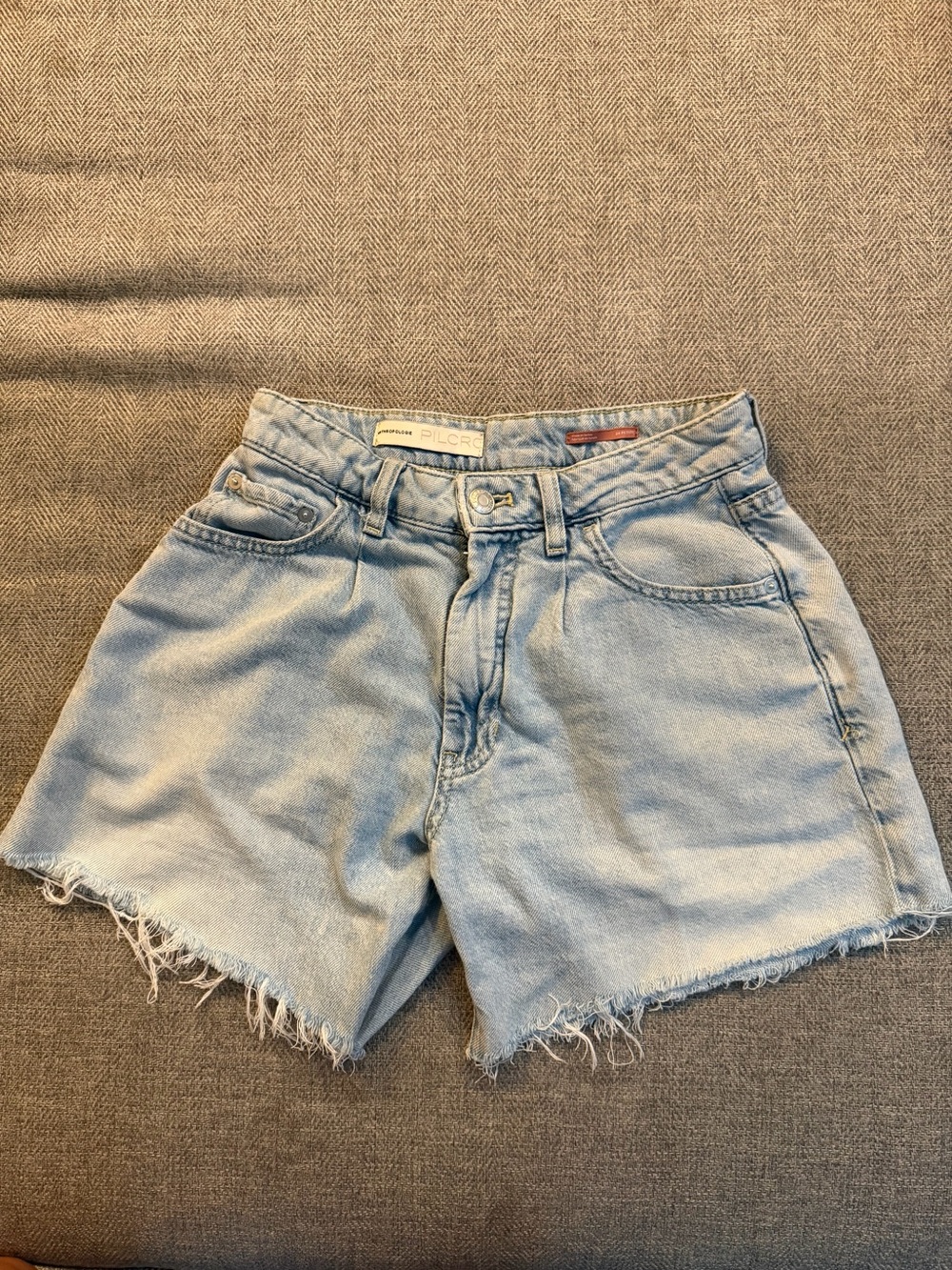 Pilcro Light Blue High-Rise Frayed Denim Shorts